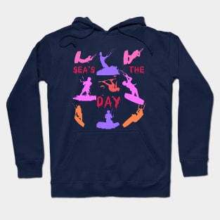 Kitesurfer Silhouette Pattern With Seas The Day Quote Hoodie